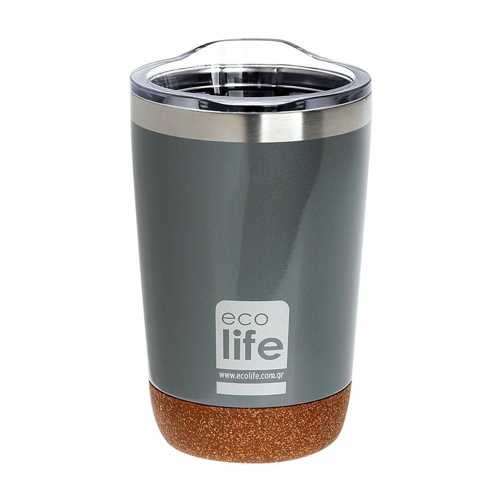 COFFEE THERMOS 370ml LIGHT GREY CORK BOTTOM ECOLIFE