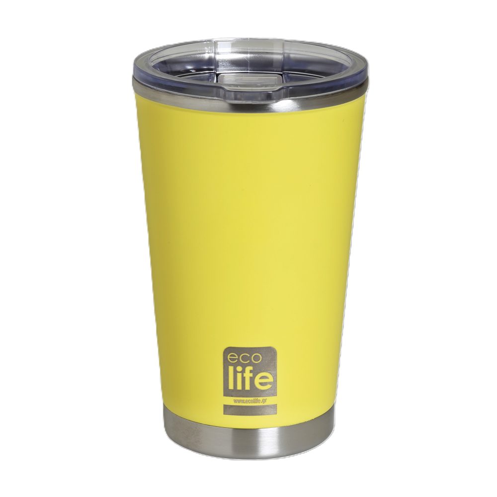 COFFEE THERMOS 370ml YELLOW ΜΕ ΔΙΑΦΑΝΟ ΚΑΠΑΚΙ ECOLIFE