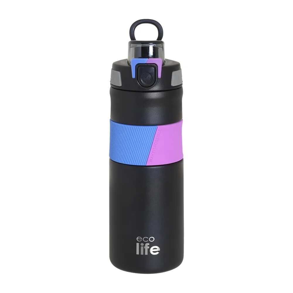 ΜΕΤΑΛΛΙΚΟ ΜΠΟΥΚΑΛΙ THERMOS 500ML BLACK WITH SILICON GRIP ECOLIFE