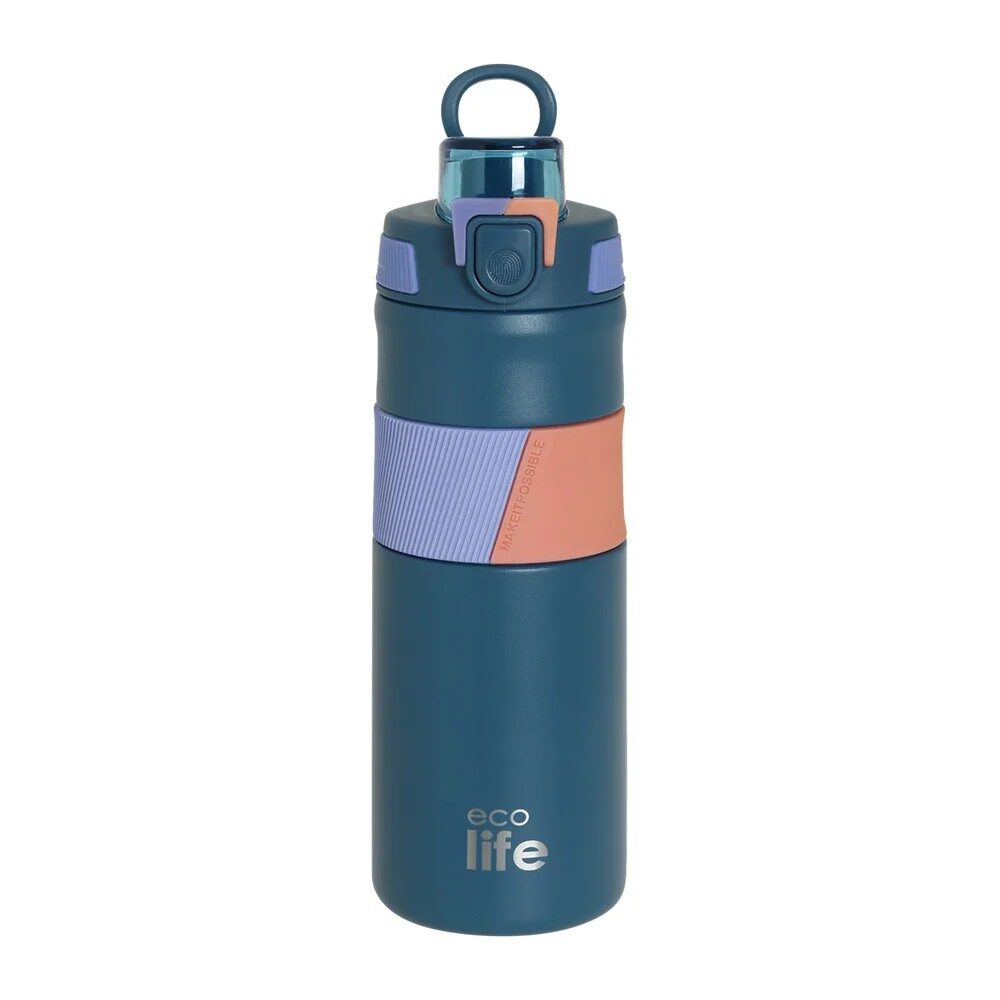 ΜΕΤΑΛΛΙΚΟ ΜΠΟΥΚΑΛΙ THERMOS 500ML BLUE WITH SILICON GRIP ECOLIFE