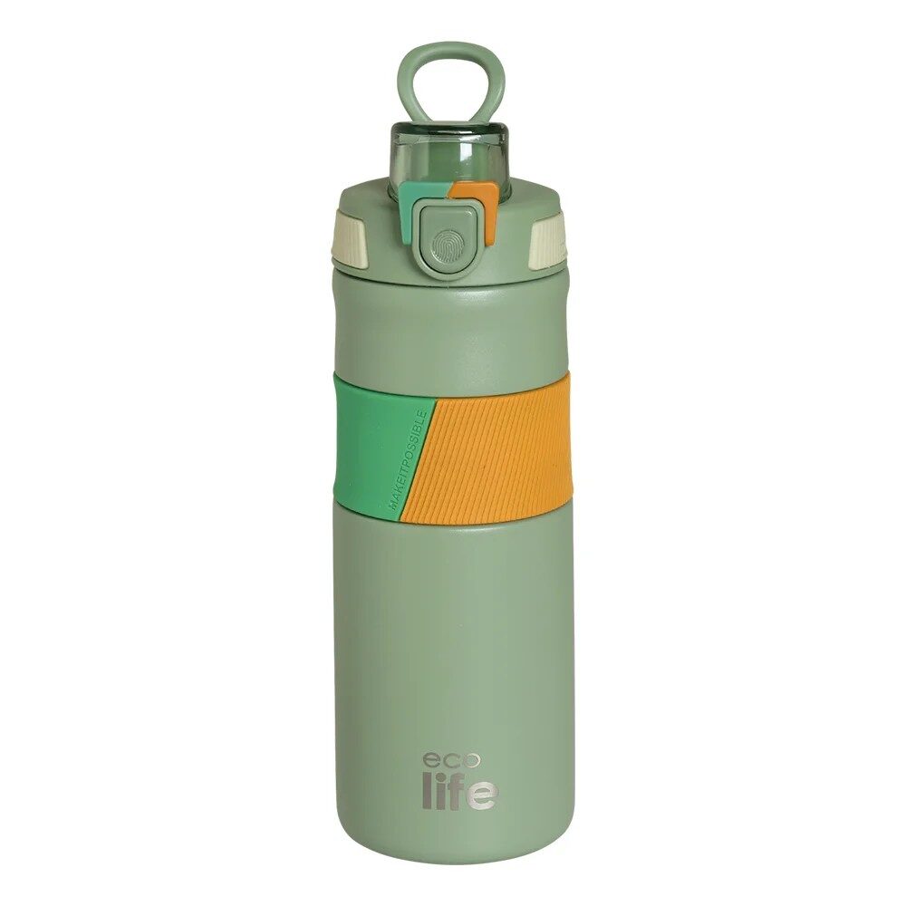 ΜΕΤΑΛΛΙΚΟ ΜΠΟΥΚΑΛΙ THERMOS 500ML GREEN WITH SILICON GRIP ECOLIFE